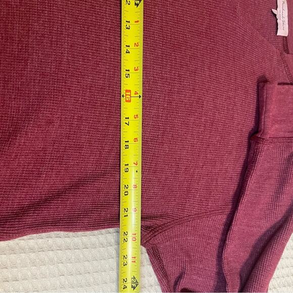 Michael Stars Red/Purple Waffle Knit Square Cut Long Sleeve Semi Cropped Tee XS - Picture 7 of 9